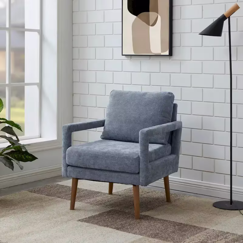 Soft Cushion Blue Chenille Upholstered Armchair - 25.98" Height