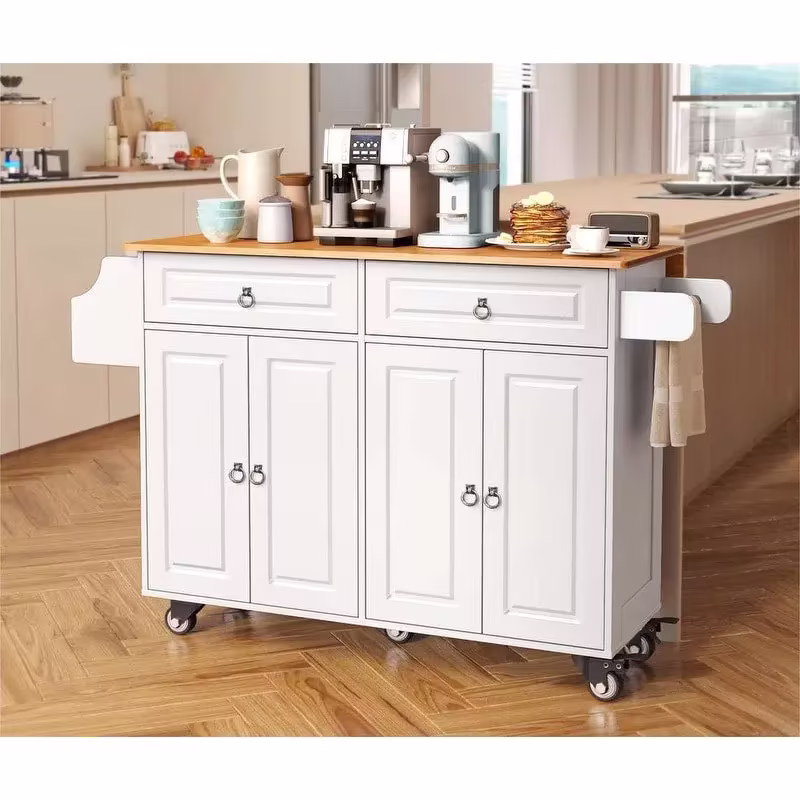Solid Wood Top Kitchen Island Cart with Locking Wheels