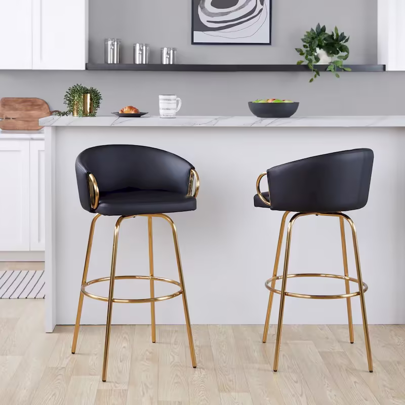 Swivel Bar Stool Set with Upholstered Seat and Metal Frame with Armrests