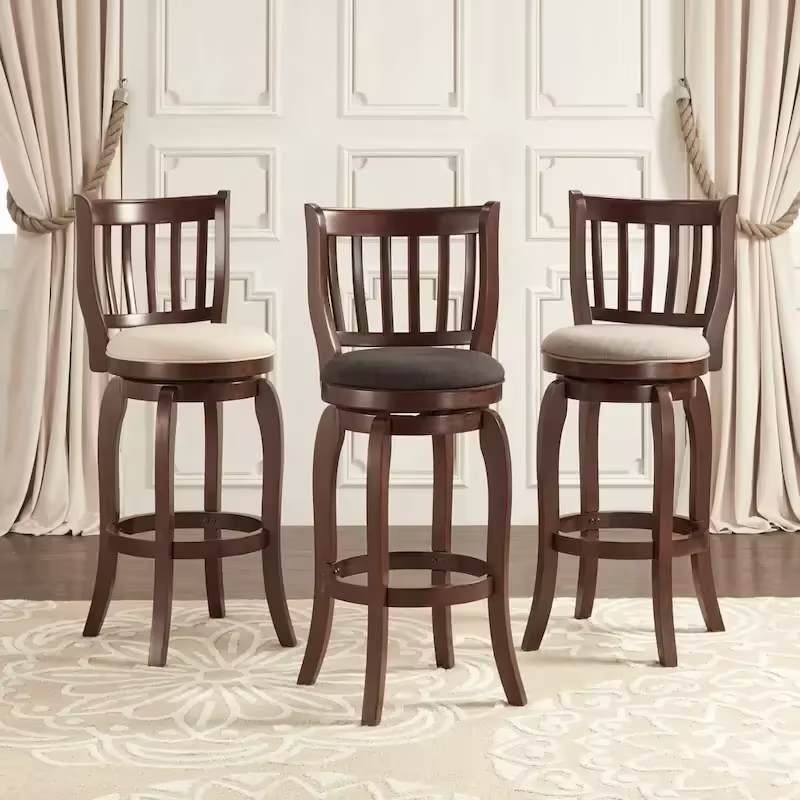 Swivel Bar Stool with Slatted Back and Upholstered Seat