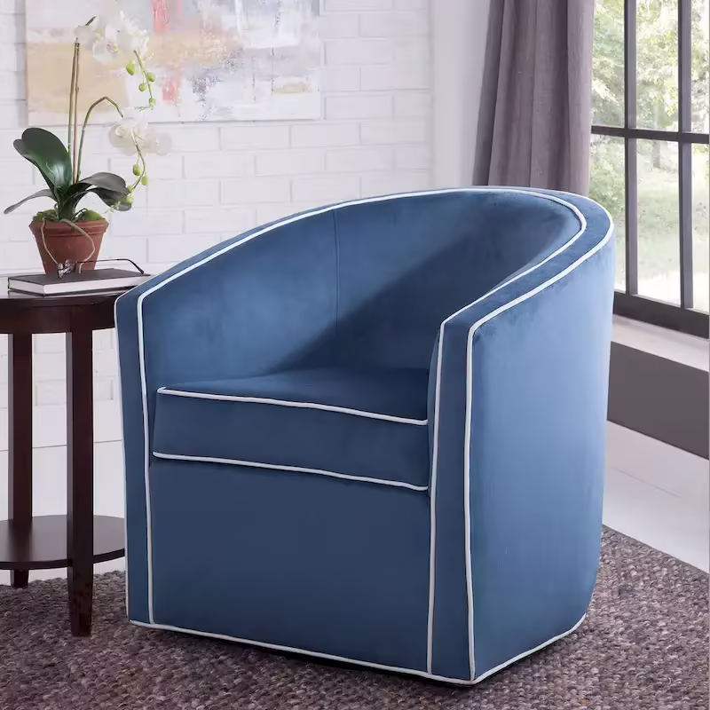 Swivel Barrel Accent Chair with Velvet Upholstery and Removable Cushion