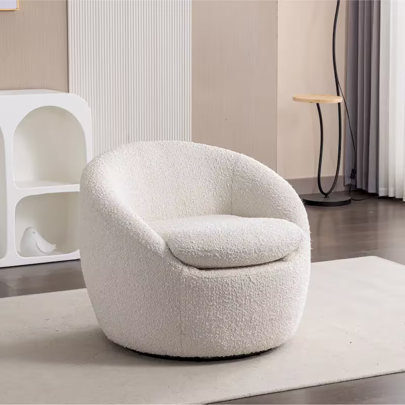 Swivel Base Barrel Chair with Boucle Upholstery - 31-Inch