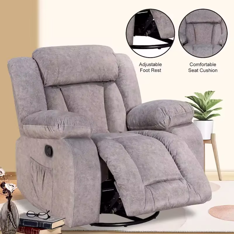 Swivel Rocking Recliner Chair with Adjustable Footrest and Padded Cushion