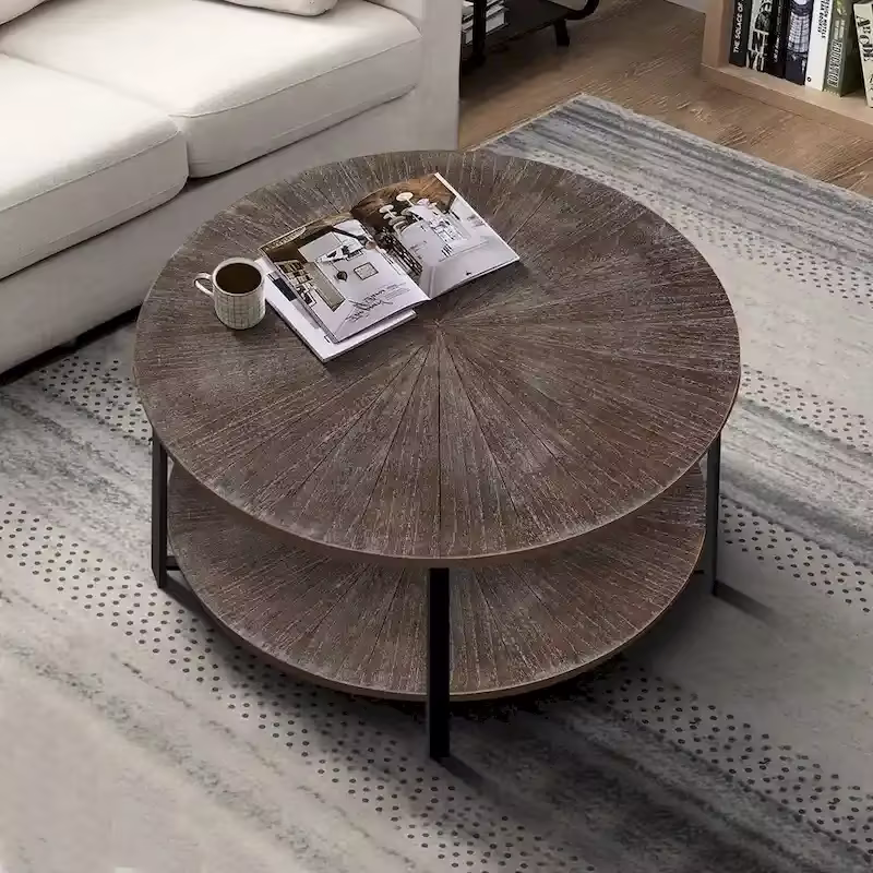 Two-Tier Round Coffee Table with Storage