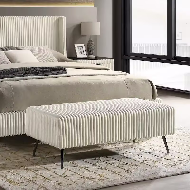 Upholstered Accent Bench with Metal Legs for Bedroom and Living Room