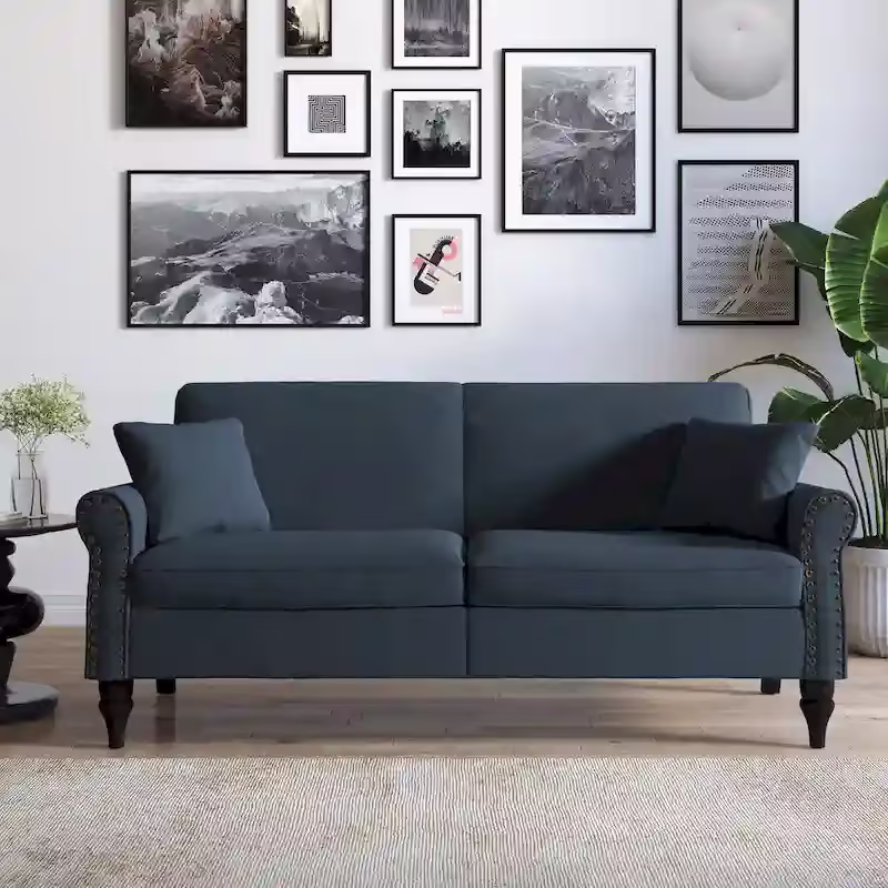 Upholstered Loveseat with Rolled Arms and 73 Nailhead Trim