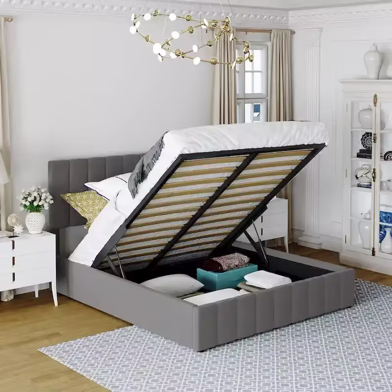 Upholstered Platform Bed with Lift-Up Storage - Full/Queen Size