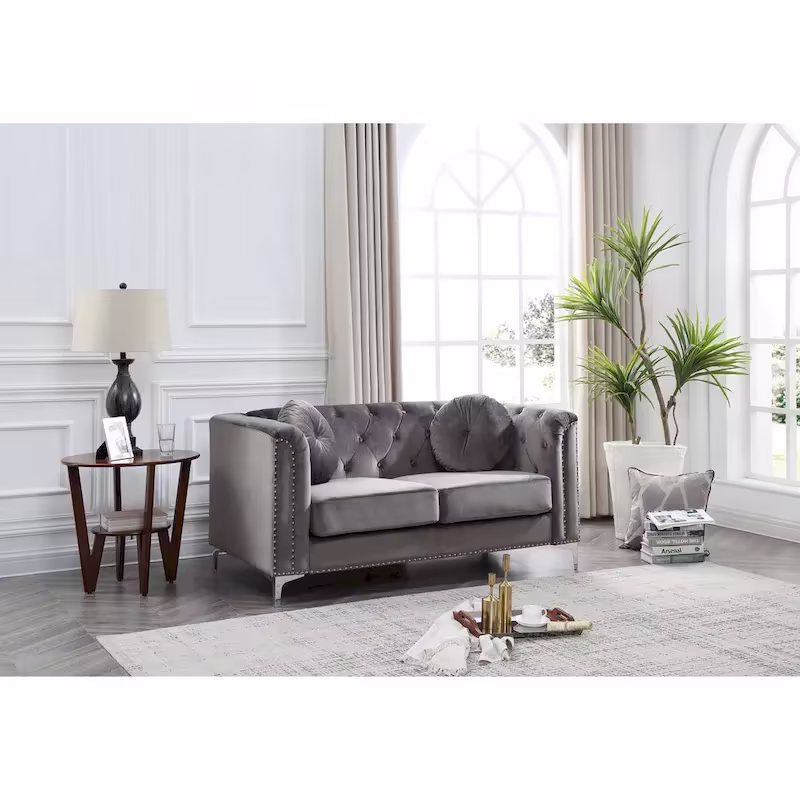 Velvet Button-Tufted Pompano Loveseat