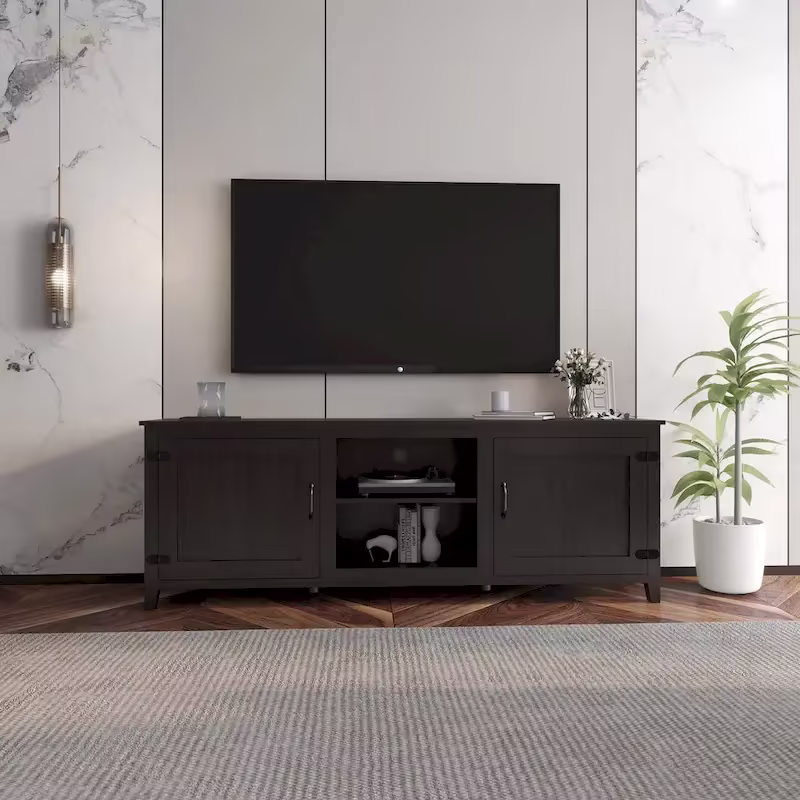 Versatile Industrial TV Stand with 2 Cabinets and 4 Shelves for Living Rooms, Bedrooms, and Playrooms