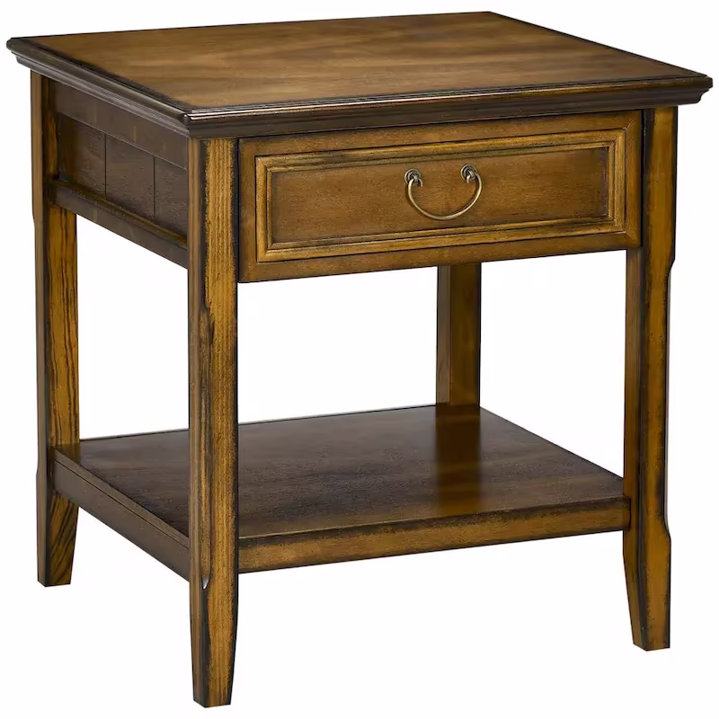 Vintage Side Table with Storage: End Table Featuring Drawer and Open Shelf for Bedroom and Living Room