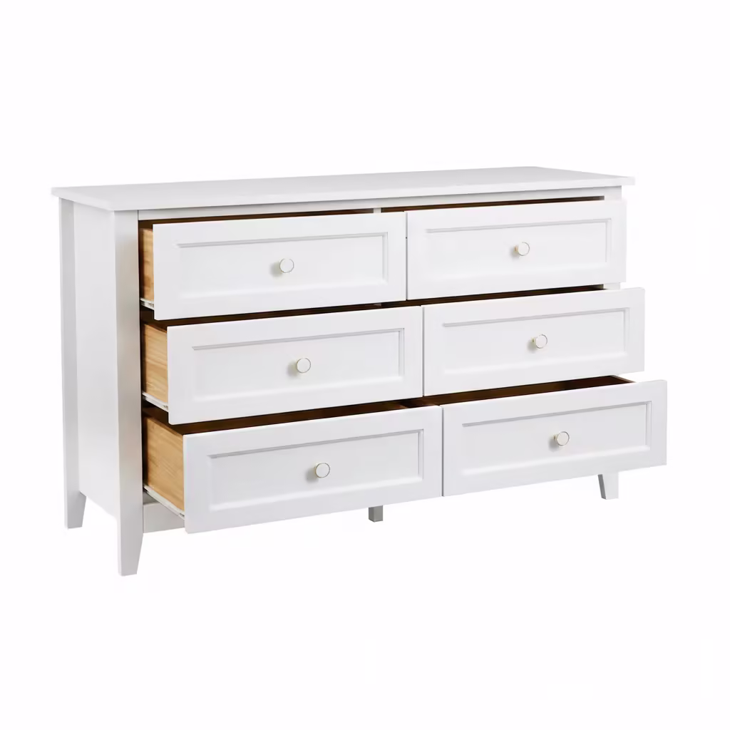 White Solid Wood Dresser Cabinet with Retro Round Handles and Spray-Painted Finish