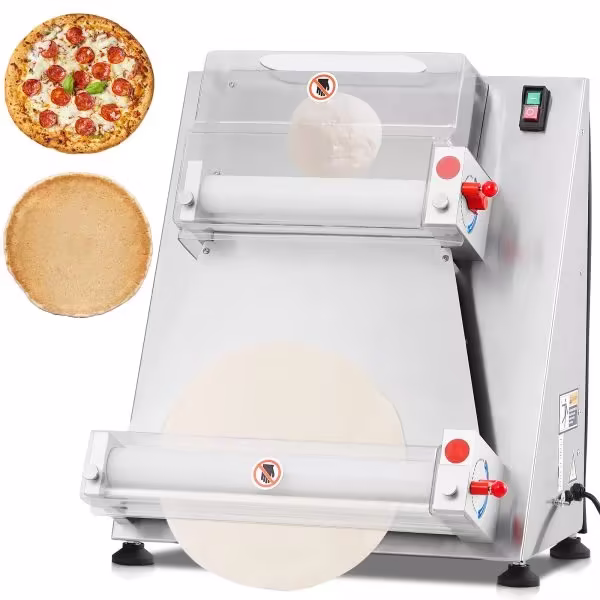 Commercial Pizza Dough Roller Sheeter, Max 16, Automatic 370W Electric Pizza Dough Roller, Stainless Steel, Suitable for Noodle, Pizza Bread and Pasta Maker Equipment