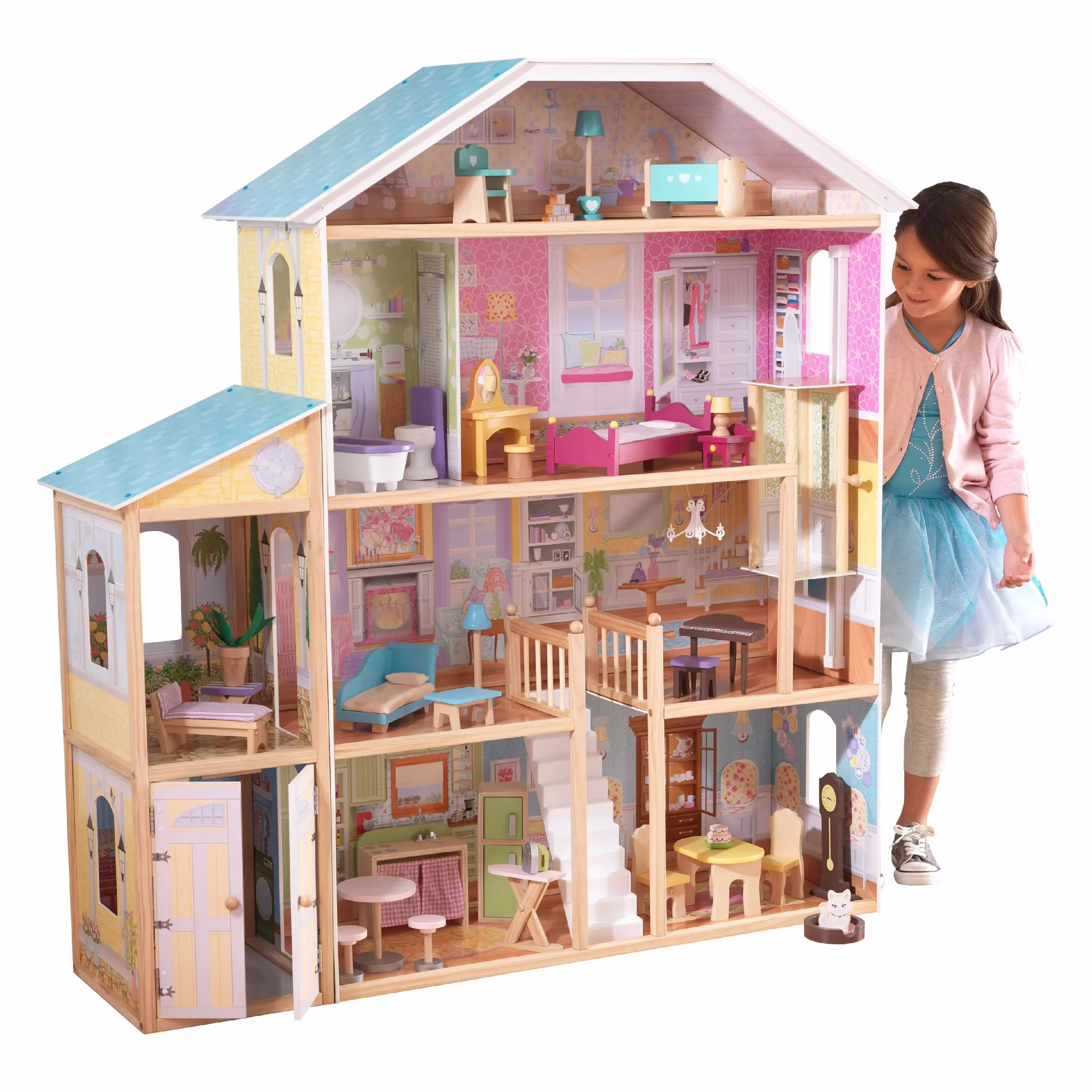 Majestic Mansion Wooden Dollhouse with 34 Accessories