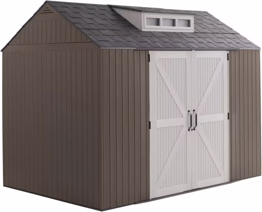 Resin Outdoor Storage Shed With Floor (7 x 7 Ft) Weather Resistant Gray Organization for Home/Backyard/Garden Tools/Lawn Mower/Bike Storage/Pool Supplies