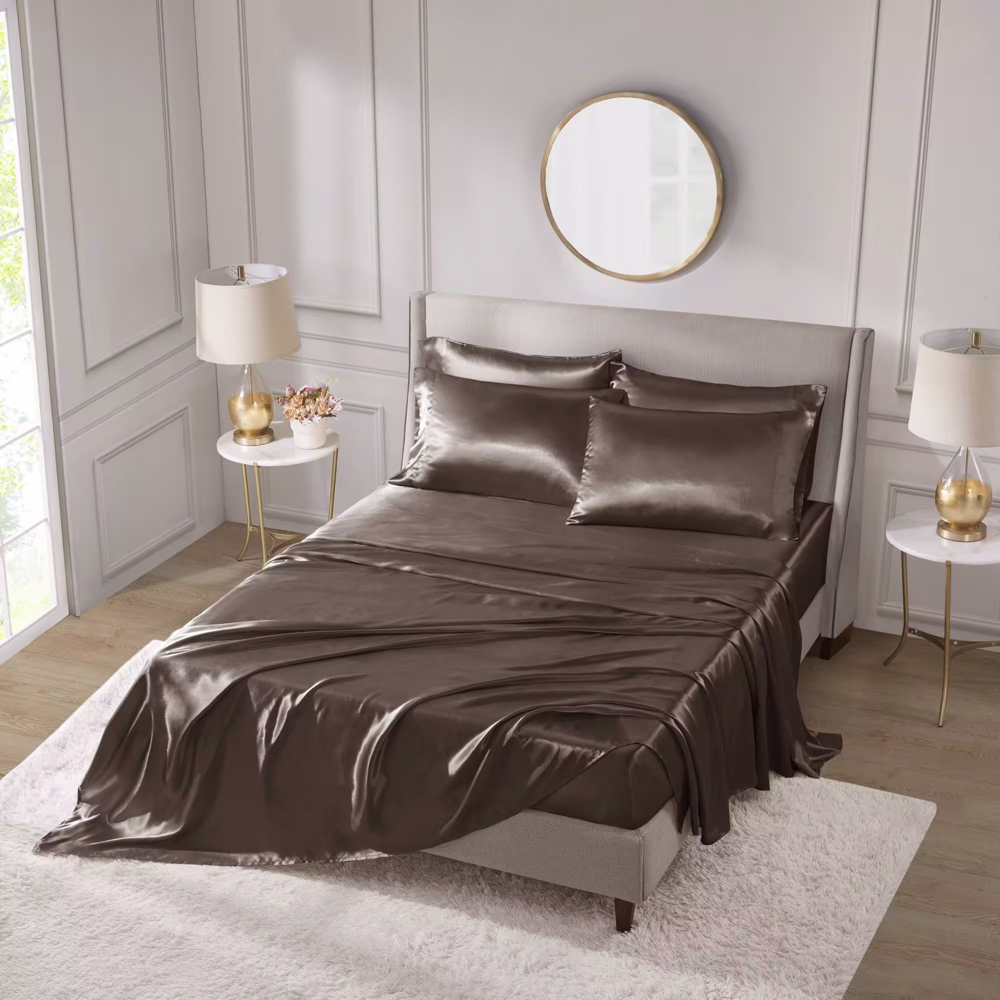 Satin Chocolate King 6 Piece Sheet Set