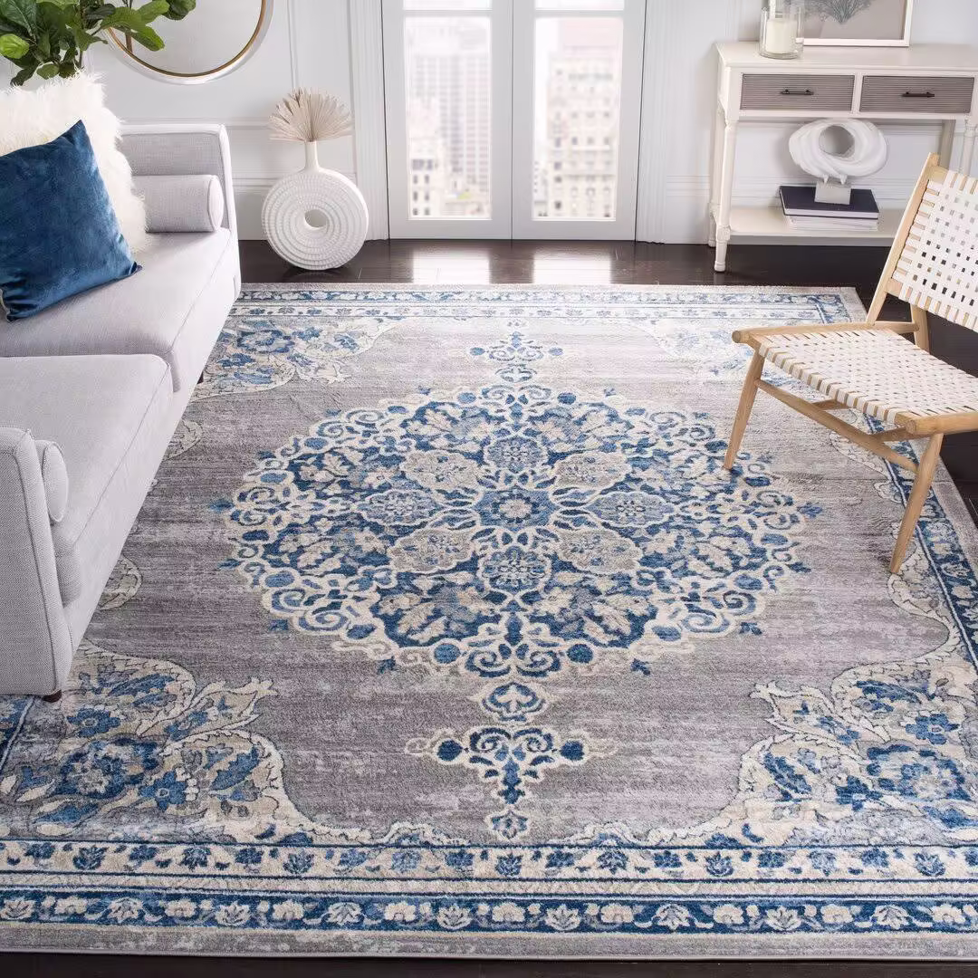 Bungalow Rose Cornett Light Gray/Blue Area Rug, Size: Rectangle 9' x 12'