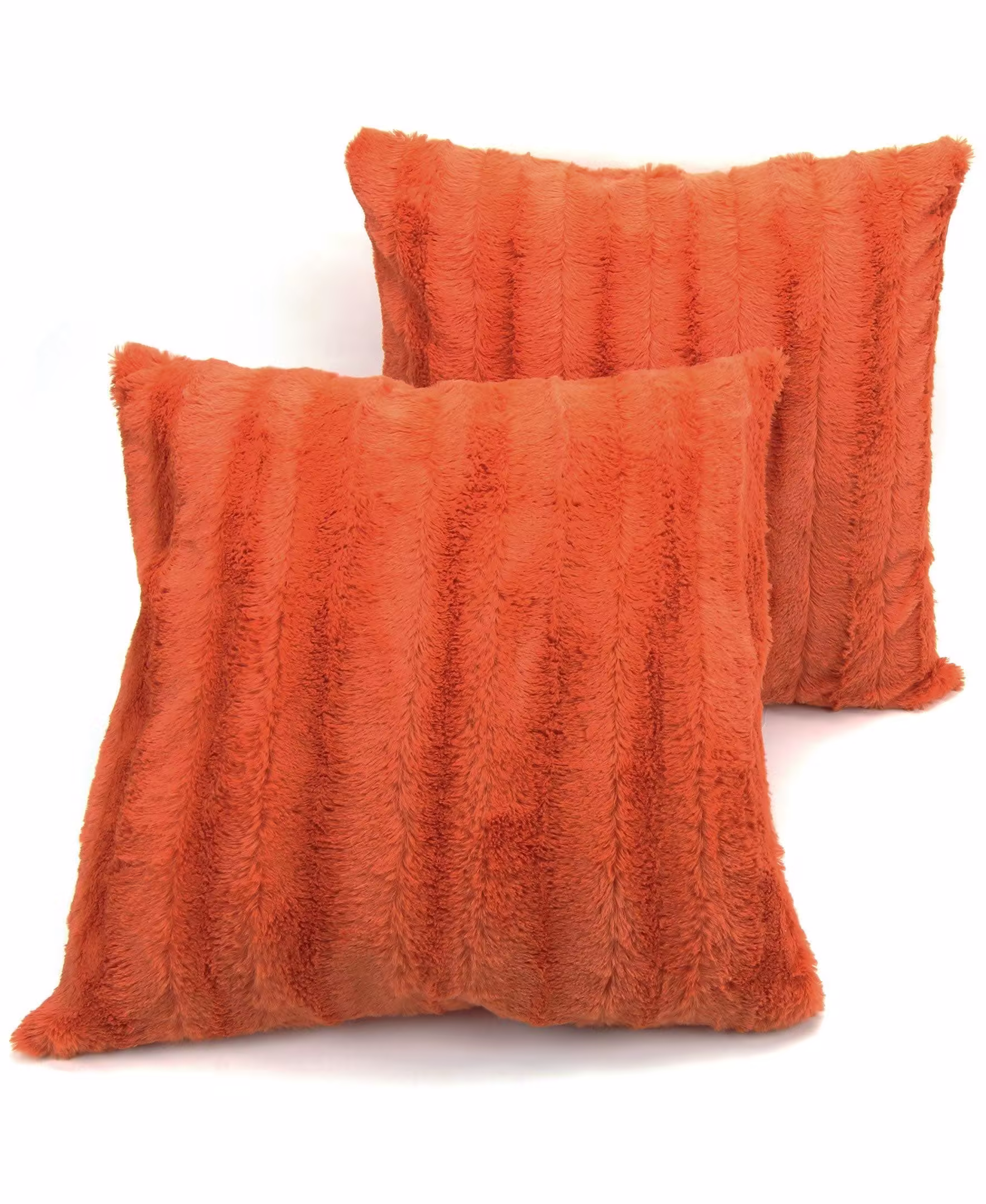 Cheer Collection Set of 2 Faux Fur Throw Pillows 24 inch x 24 inch - Rust, Orange