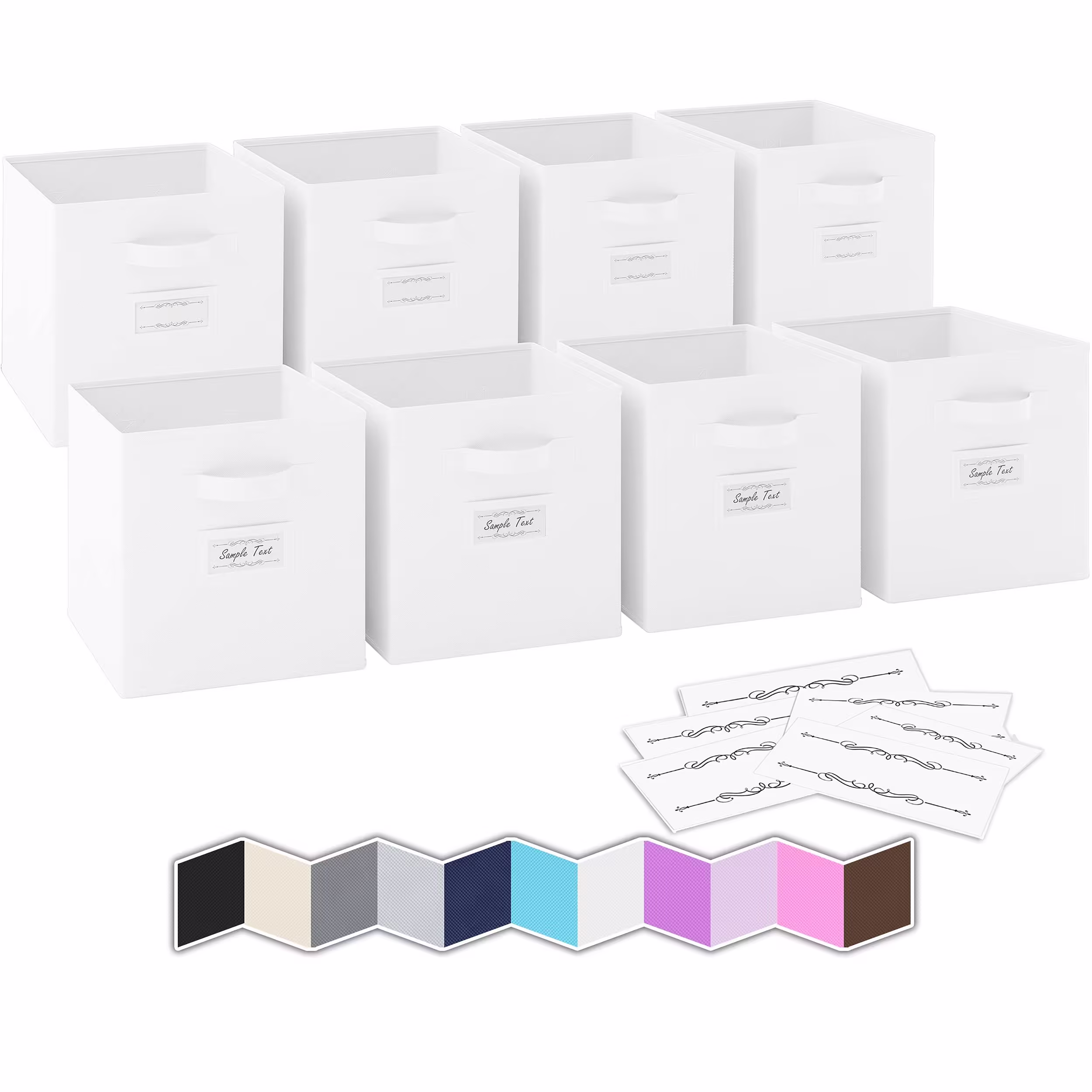 Royexe 11 inch Storage Cubes (Set of 8) Storage Baskets Features Dual Handles & 10 Label Window Cards Cube Storage Bins Foldable Fabric