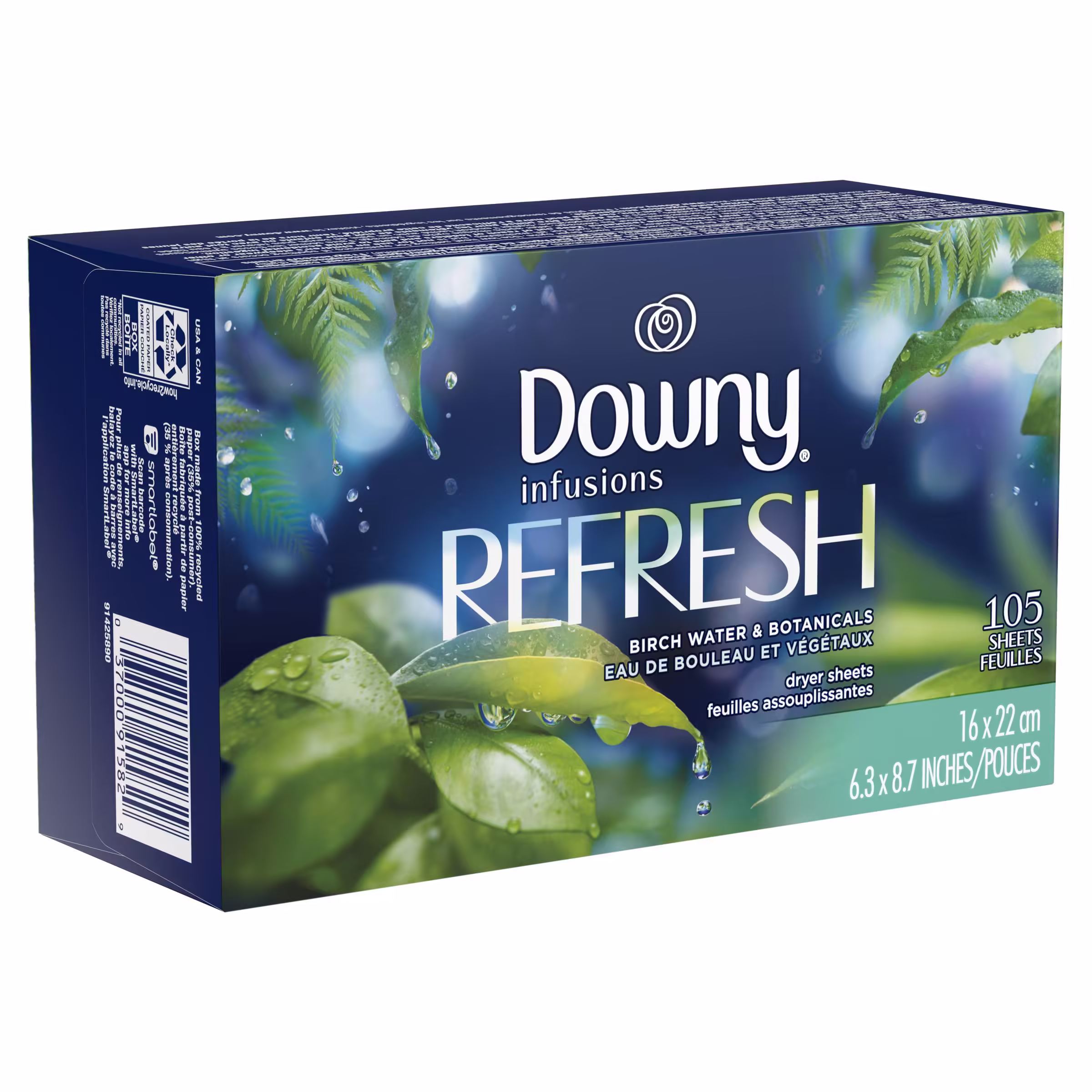 Downy Infusions Dryer Sheets, Birch Water & Botanicals, Refresh - 105 sheets