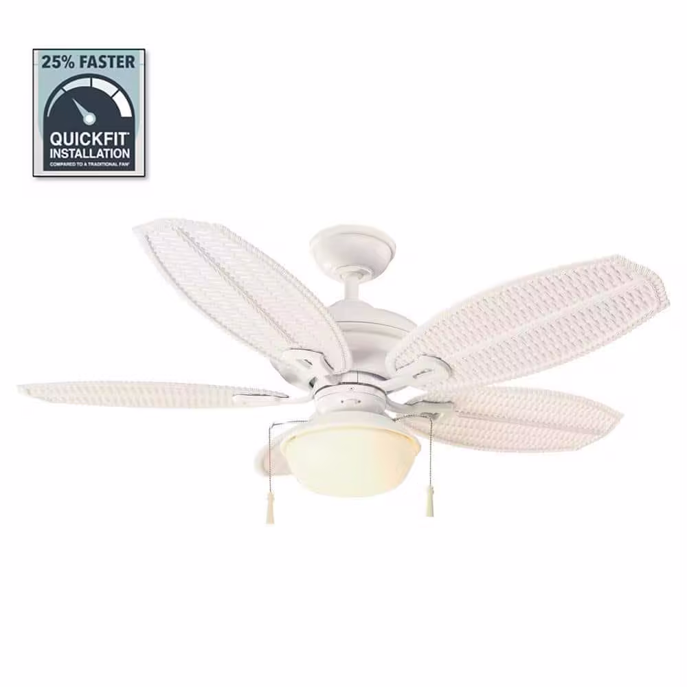 Hampton Bay Palm Beach III 48 in. LED Indoor/Outdoor Matte White Ceiling Fan with Light Kit