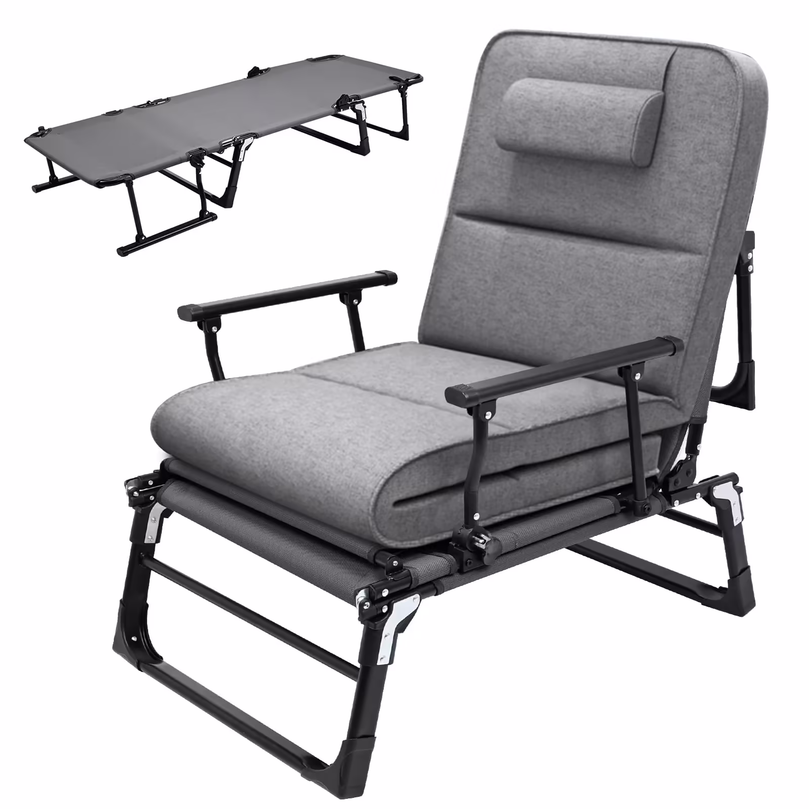 FICISOG Portable Beds Frame with Mattress, Foldaway Rest Cots for Adults Kids, Gray