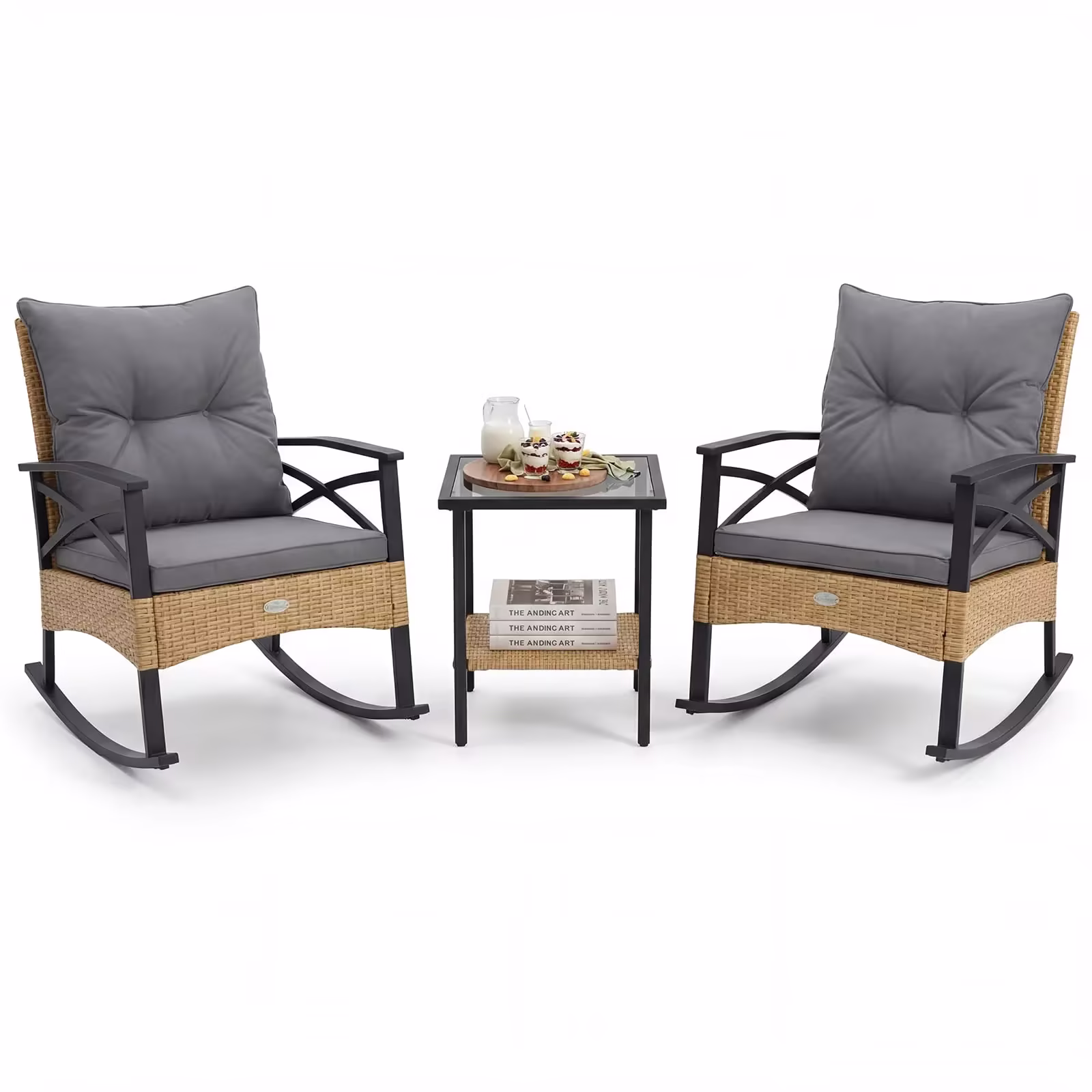 Tangkula 3 Pieces Outdoor Rocking Chairs Set for Garden