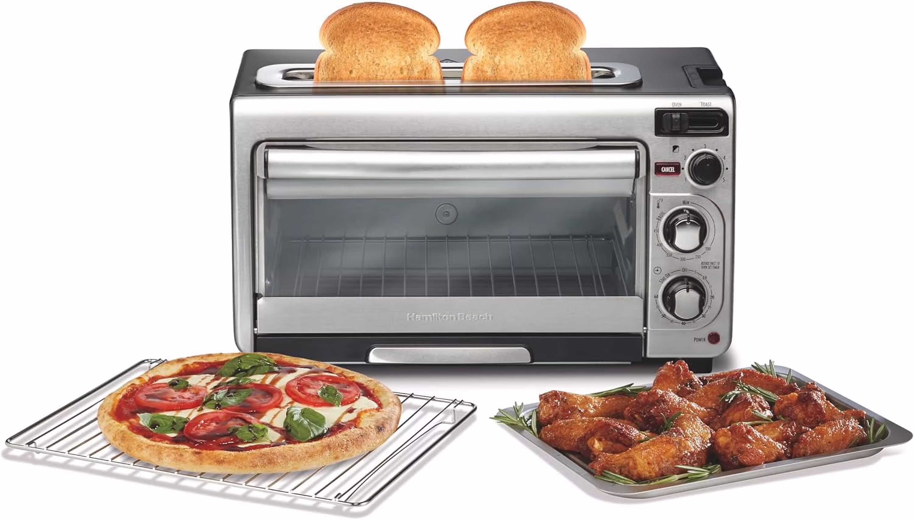 2-in-1 Countertop Toaster Oven and Long Slot 2 Slice Toaster, 60 Minute Timer and Automatic Shut Off, Shade Selector, Stainless Steel (31156)