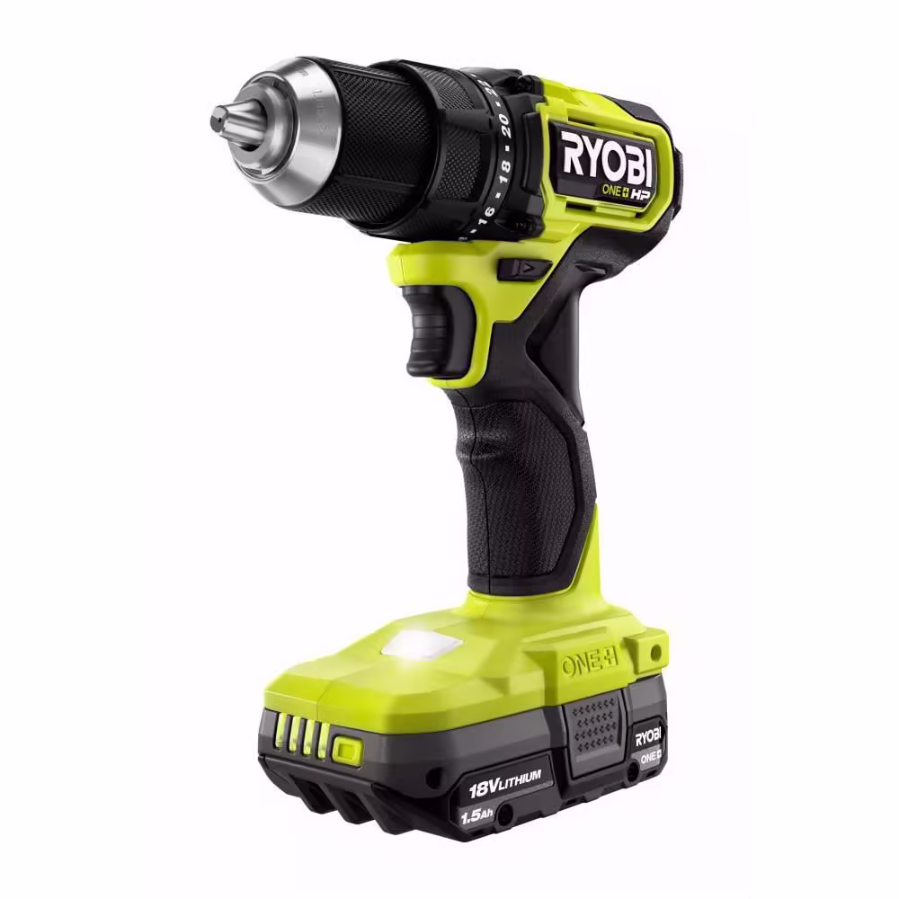 Ryobi One+ HP 18V Brushless Cordless Compact 1/2 in. Drill/Driver Kit with (2) 1.5 Ah Batteries, Charger, Bag, and 40pc Bit Set