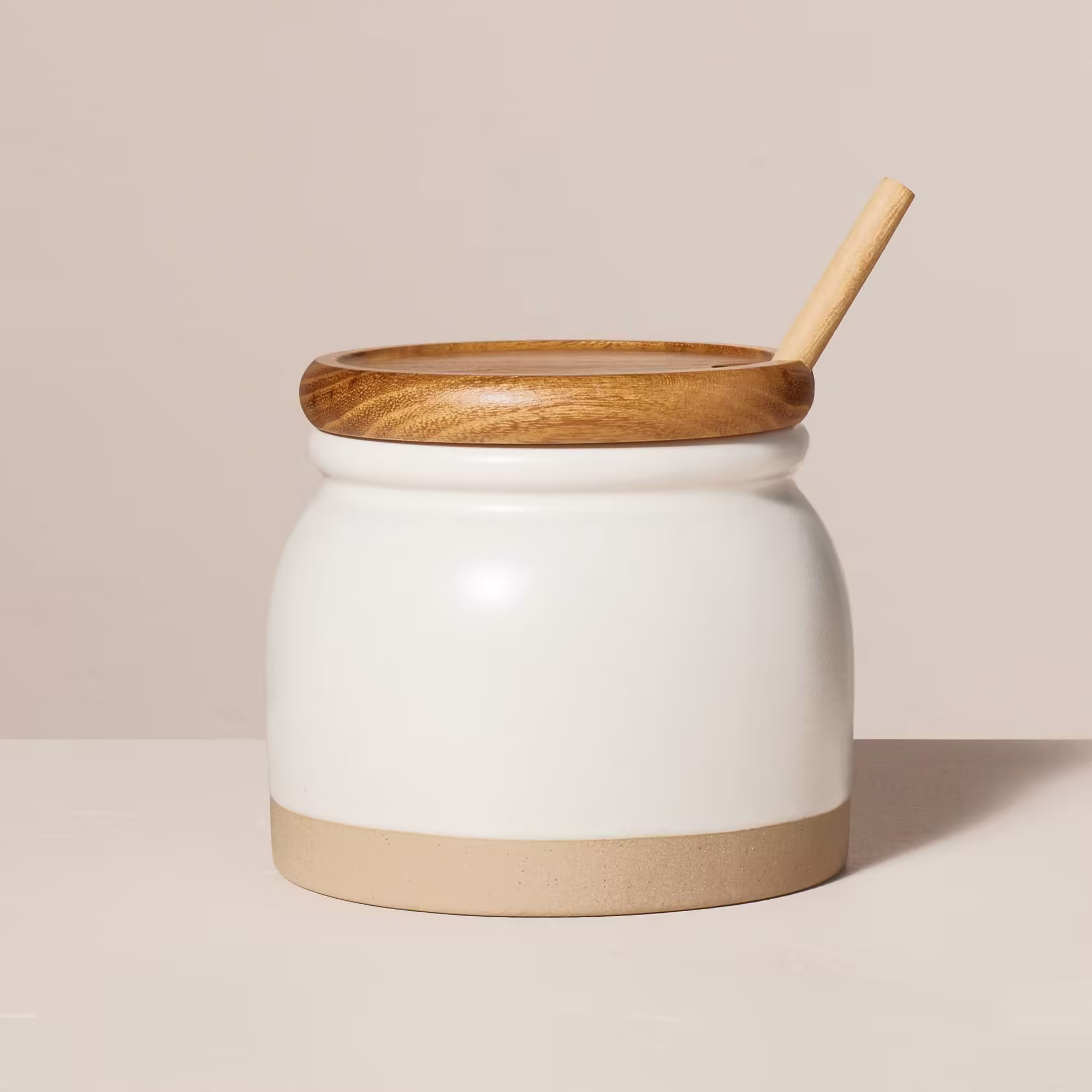 Hearth & Hand with Magnolia Stoneware Honey Pot with Wood Dipper & Lid - Cream & Clay - 16 oz
