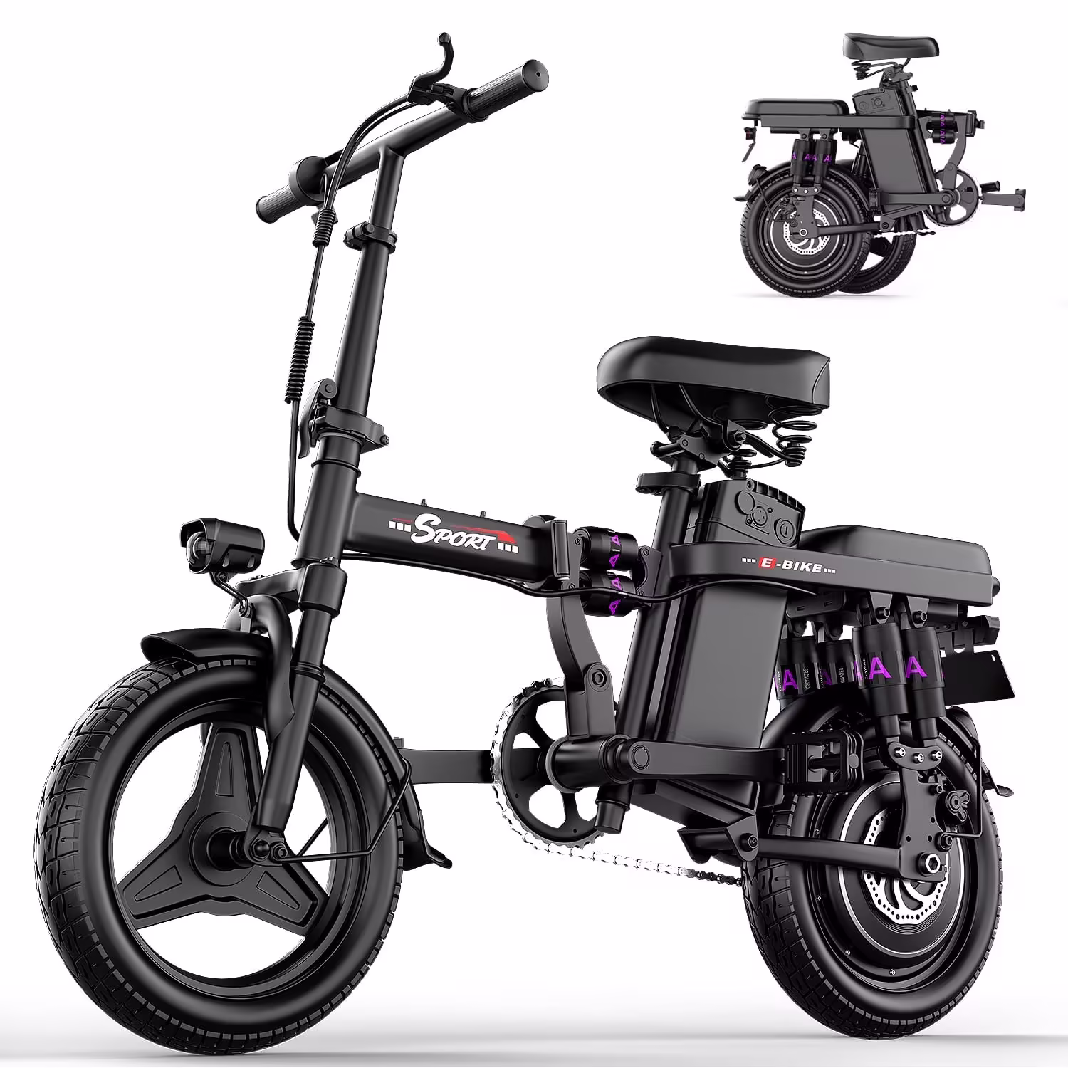 AZHAR 1200W Foldable Electric Bike for Adults, 48V 15ah Removable Battery, 14" Ebike, UL 2849