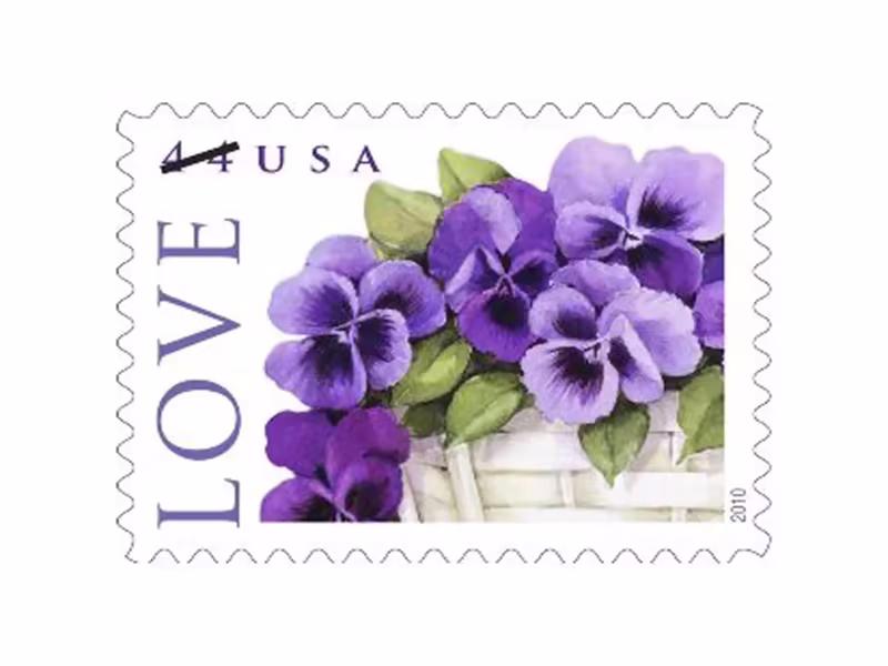 NOT Forever Stamp-First Class Stamps 2010 Love Purple Pansy – Love & Celebration. 44¢ Postage