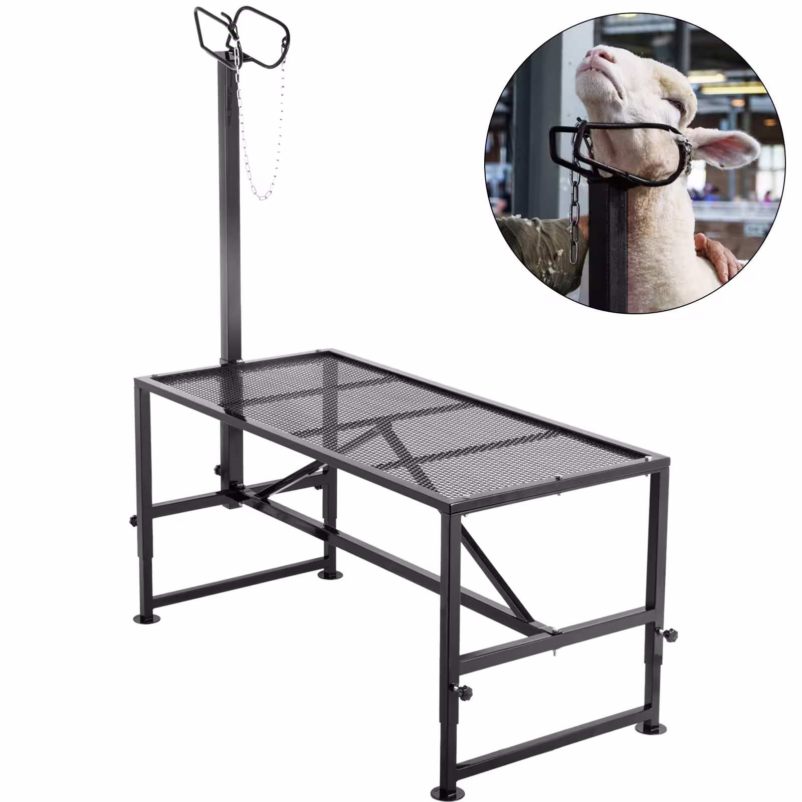 VEVOR 51x23inch Metal Frame Livestock Trimming Stand with Straight Head Piece - Black