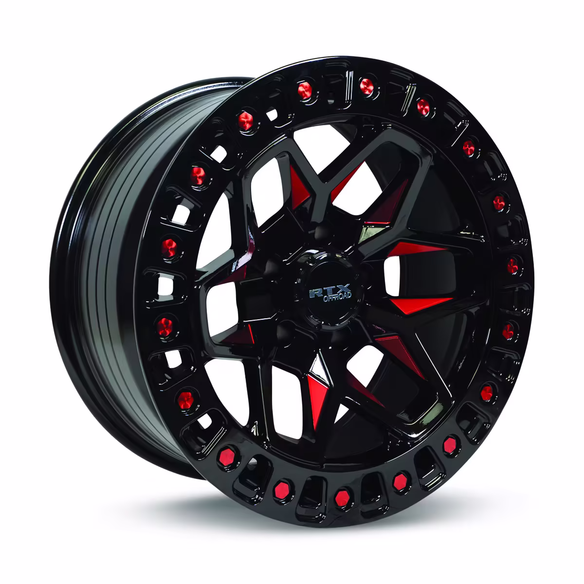 RTX Zion 17x9 5x127 ET-15 CB71.5 Gloss Black Milled Red Wheel