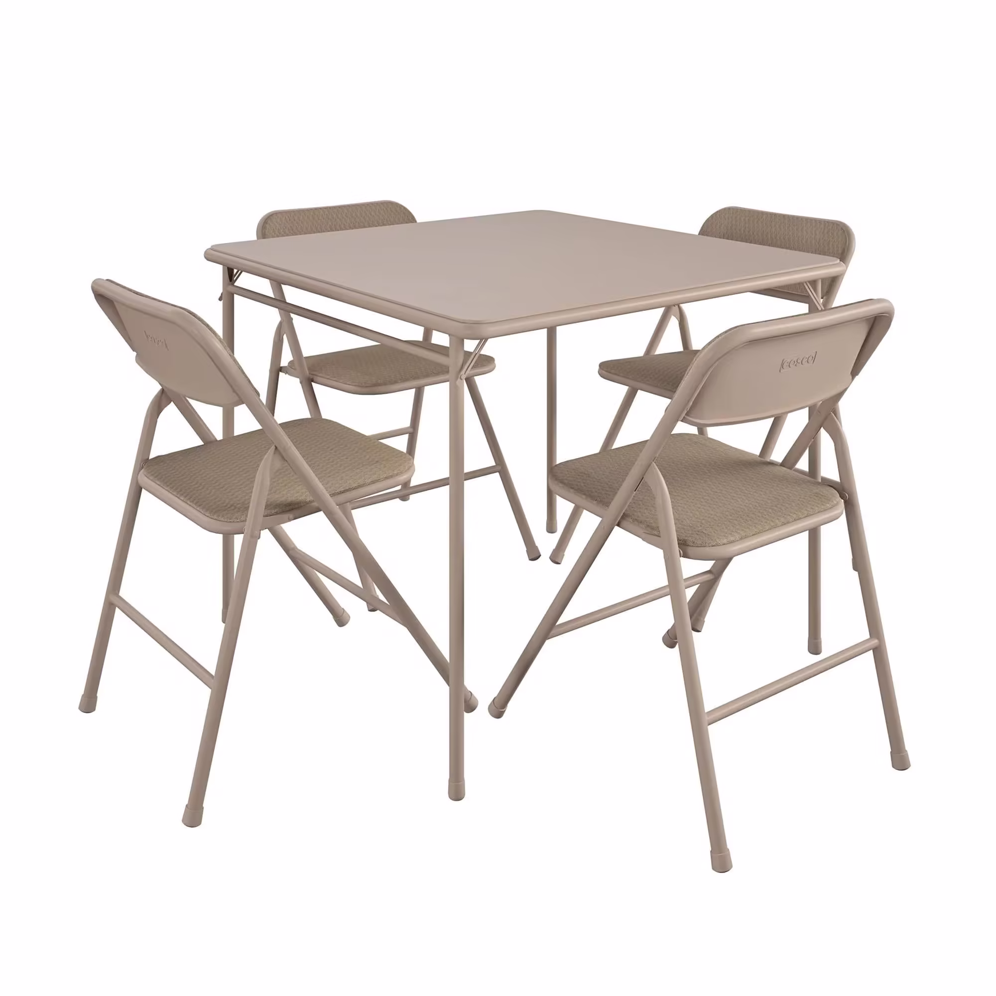 COSCO 5 - Piece Folding Dining Set with Card Table and 4 Fabric Padded Chairs, Tan