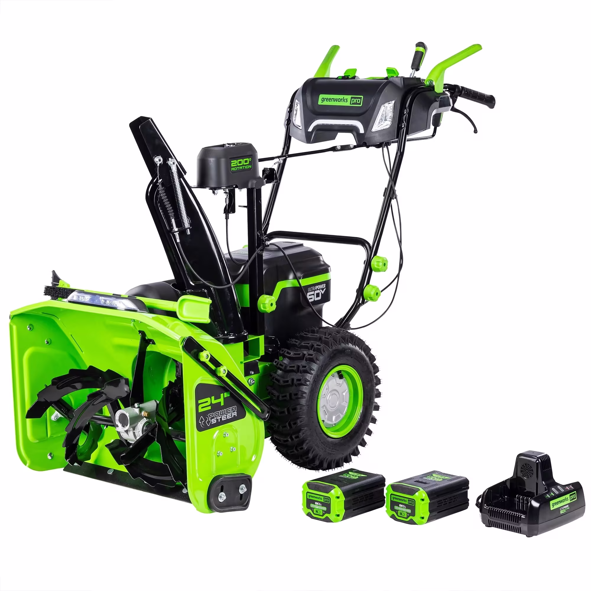 Greenworks 60V 24" Cordless Brushless Two - Stage Snow Blower with Two (2) 8.0ah Batteries & Dual - Port Charger