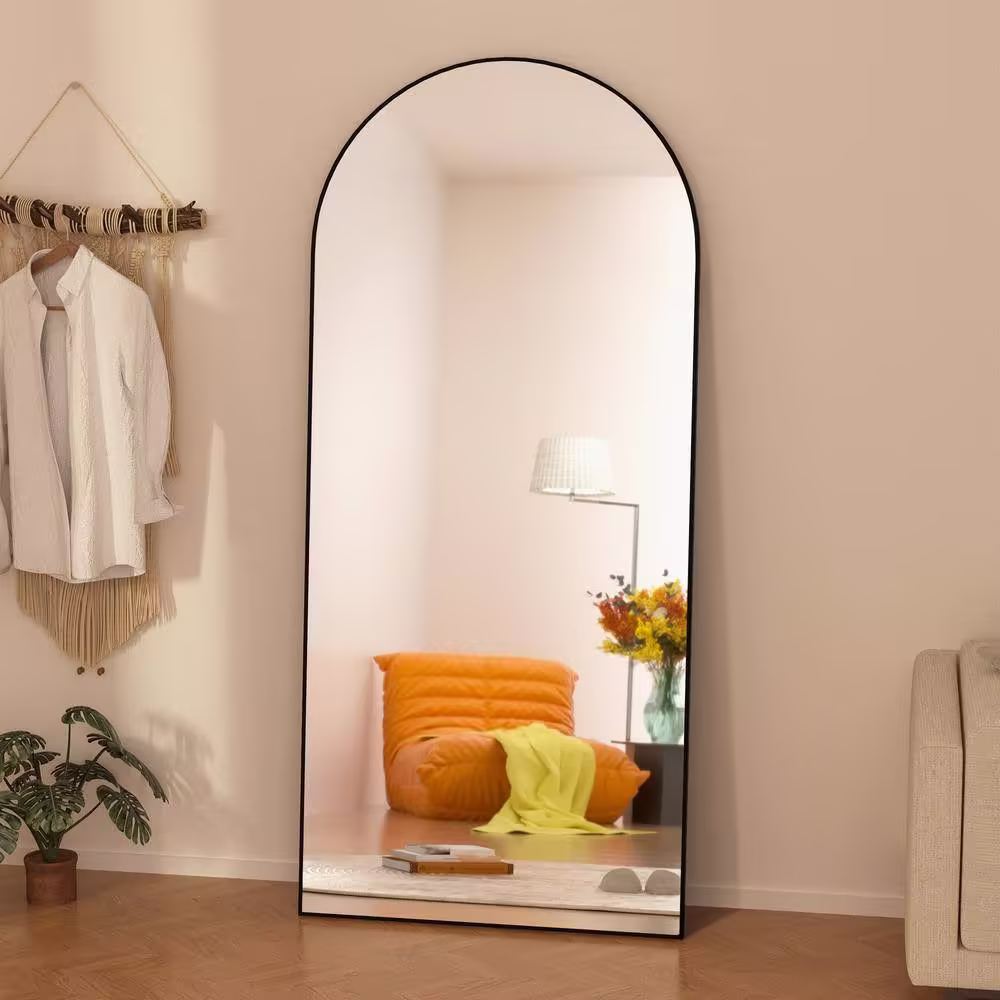 GOGEXX 24 in. W x 71 in. H Oversized Arched Full Length Mirror Wood Framed Black Wall Mounted/Standing Mirror Floor Mirror
