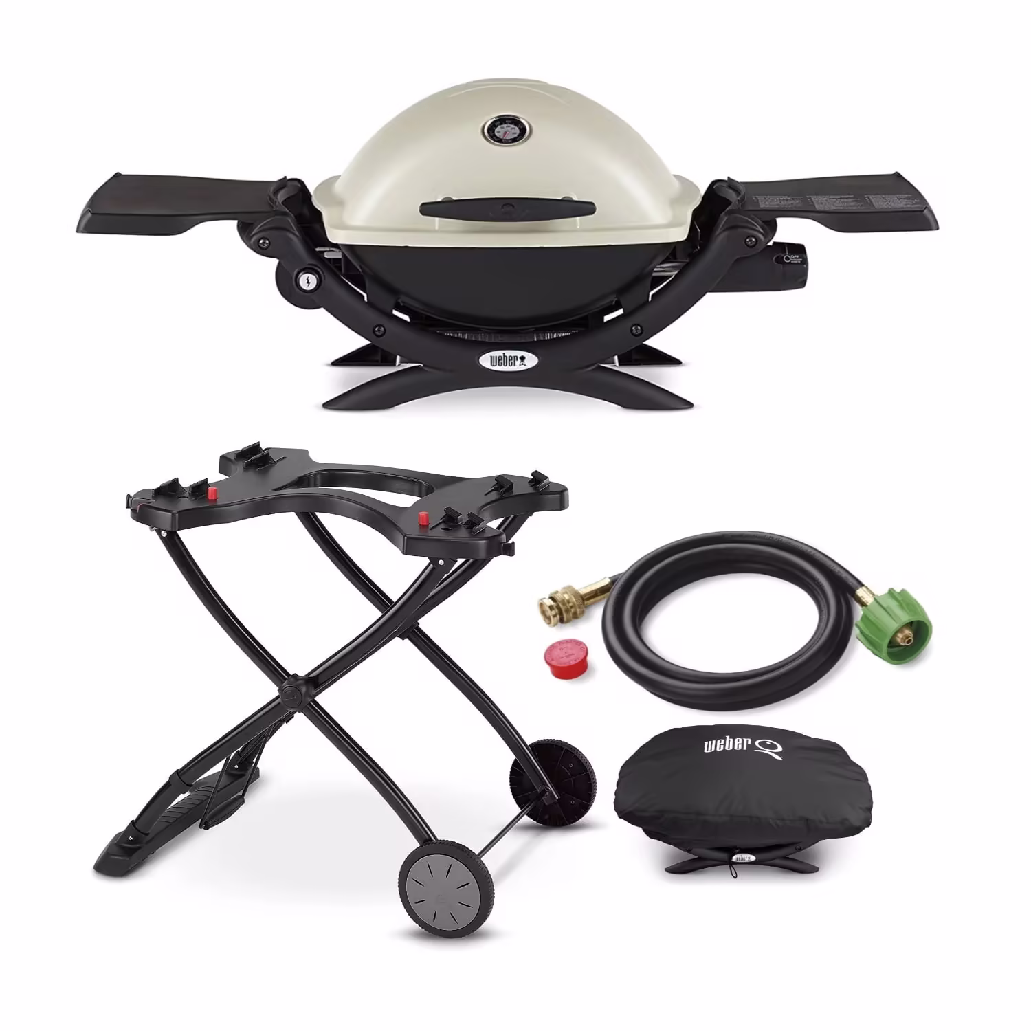 Weber Q1200 Liquid Propane Grill (Titanium) with Portable Cart Bundle
