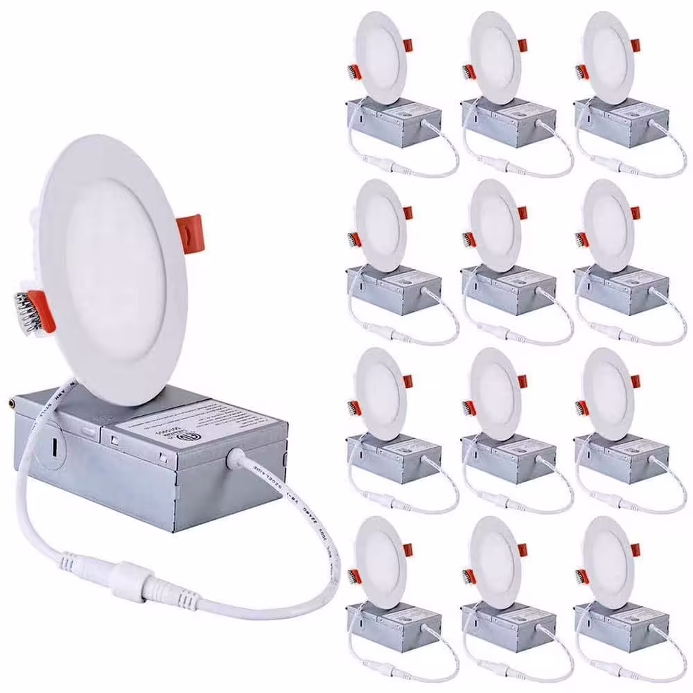 4 in. Canless Ultra-Thin 9-Watt CCT 5000K Remodel Integrated LED Recessed Light Kit (12-Pack)