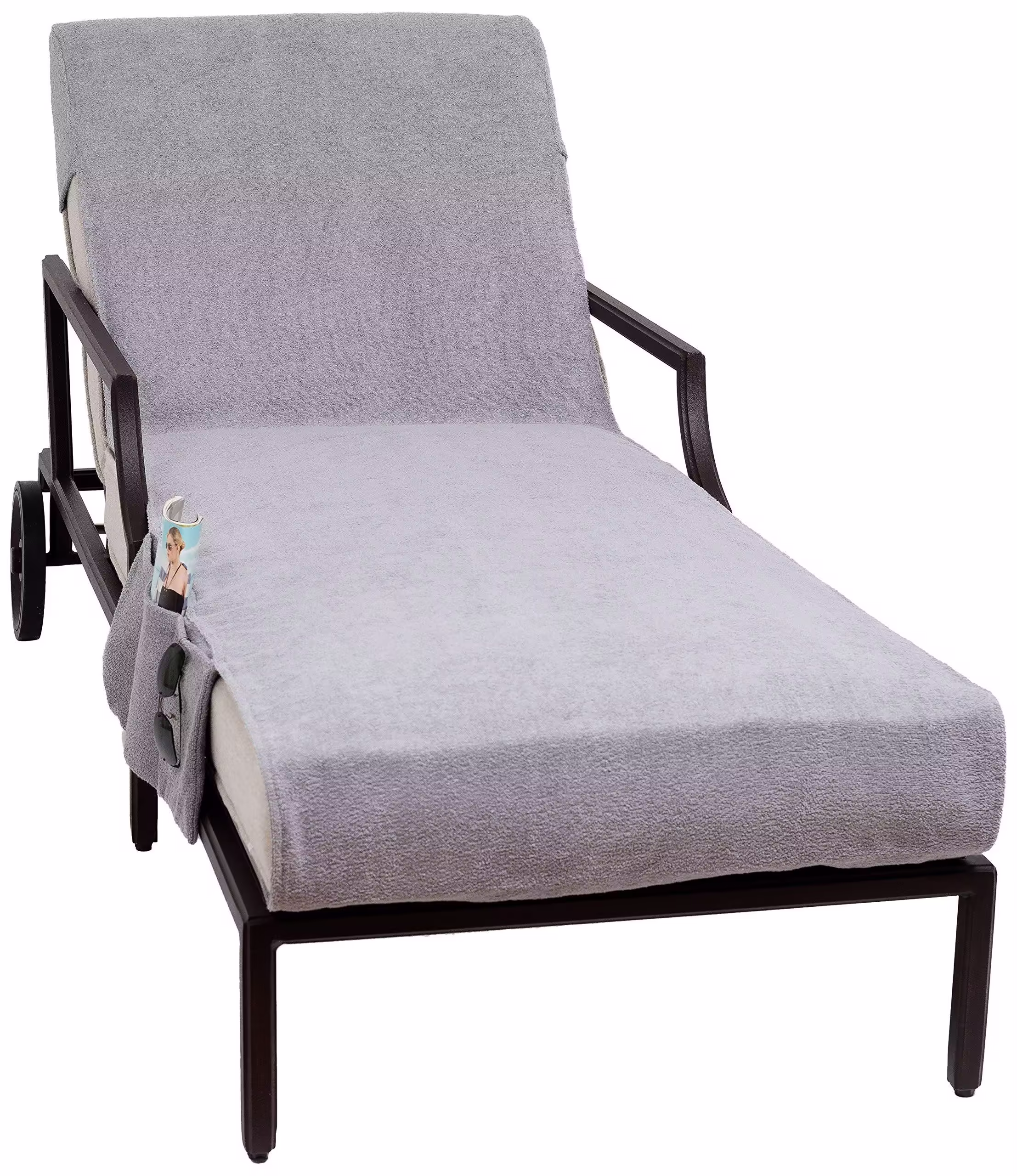 Linum Home Textiles Standard Size Chaise Lounge Cover with Side Pockets Grey