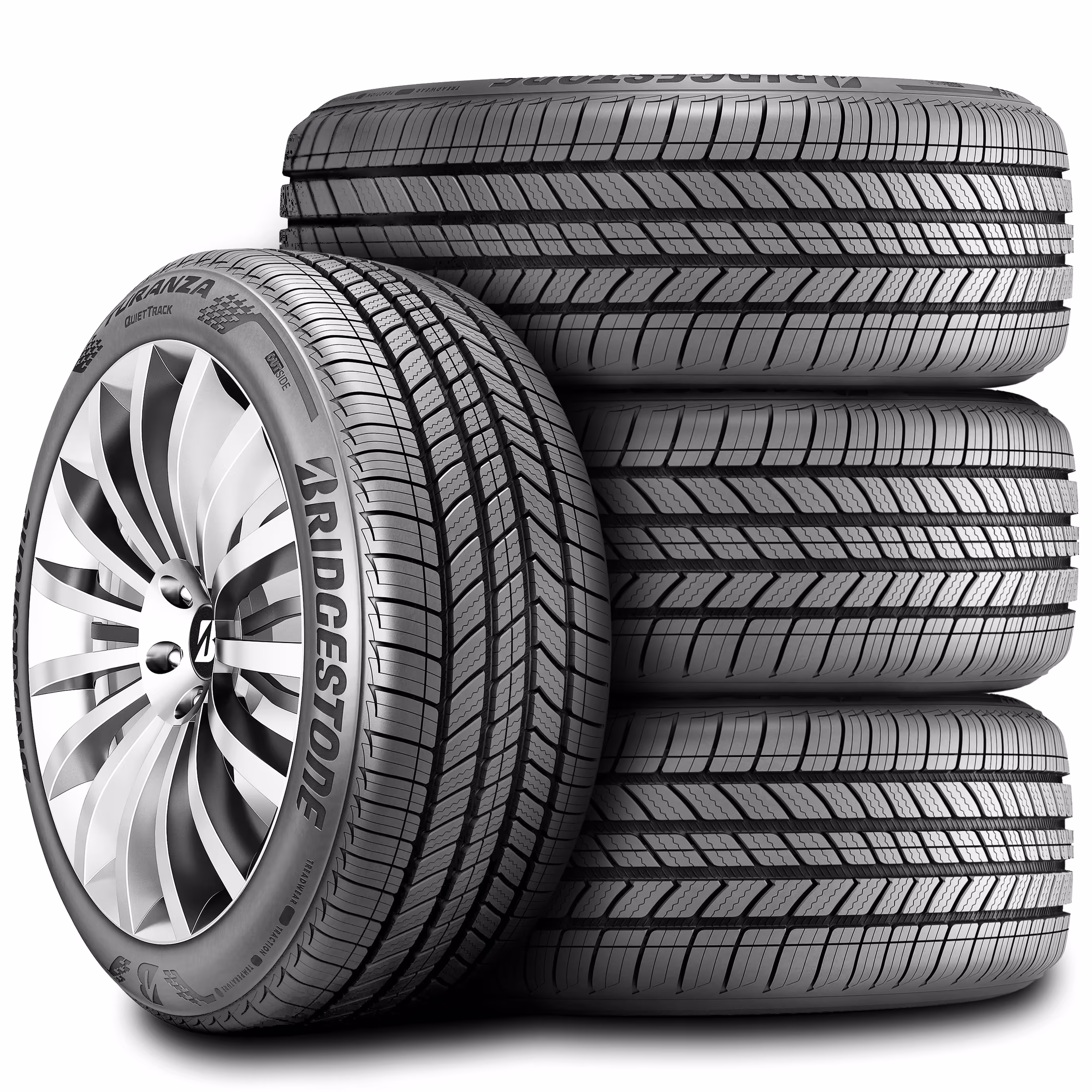 Set of 4 (FOUR) Bridgestone Turanza Quiettrack 235/50R18 97V A/S All Season Tires Fits: 2013-19 Ford Escape Titanium, 2013-15 Chevrolet Malibu LTZ