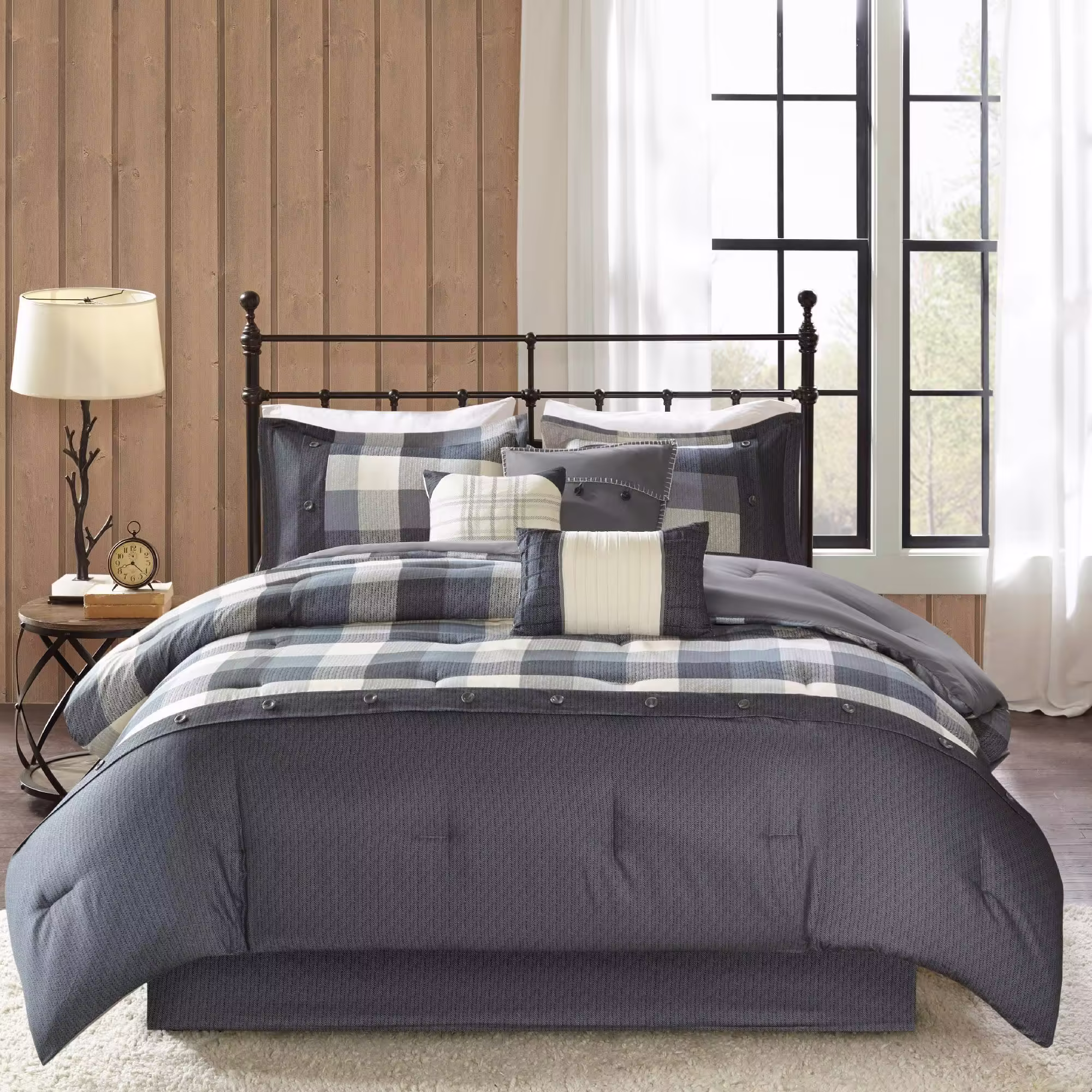 Madison Park - Ridge 7 Piece Herringbone Comforter Set - Grey - Queen