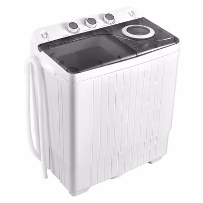 Costway 26lbs Portable Semi-Automatic Twin Tub Washing Machine with Drain Pump Gray