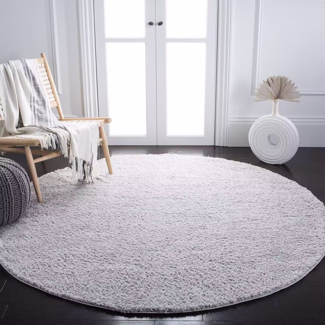 Aidoo Light Gray Area Rug Ebern Designs Rug Size: Round 6'7"