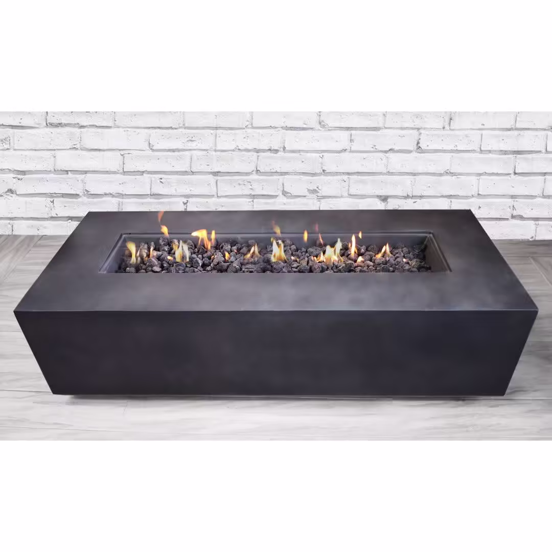 Rashid Concrete Propane Outdoor Fire Pit Table AllModern Size: 15" H x 56" W x 24" D, Finish: Charcoal