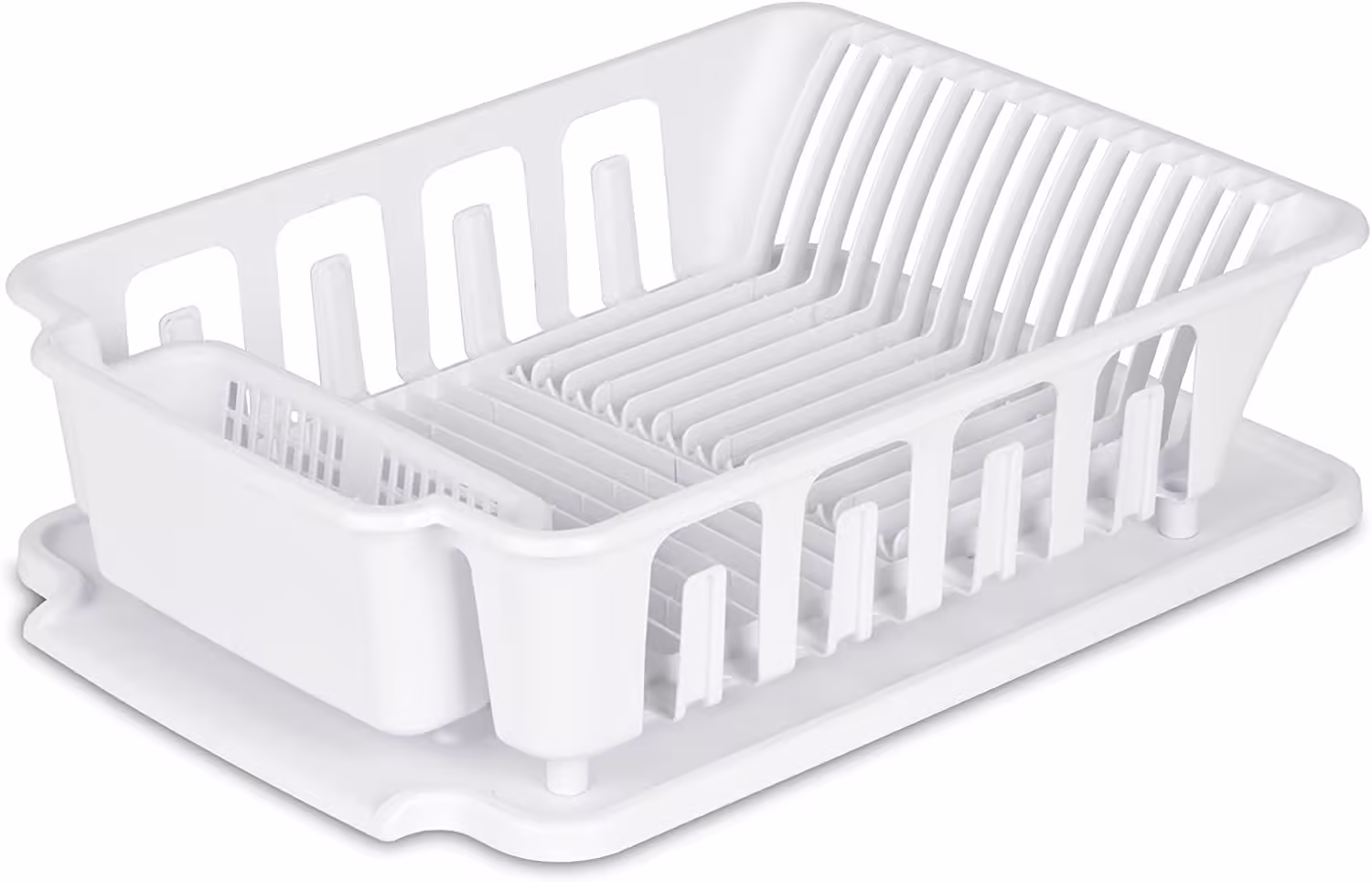 Sterilite 2-Piece Sink Dish Rack Drainer, White, L