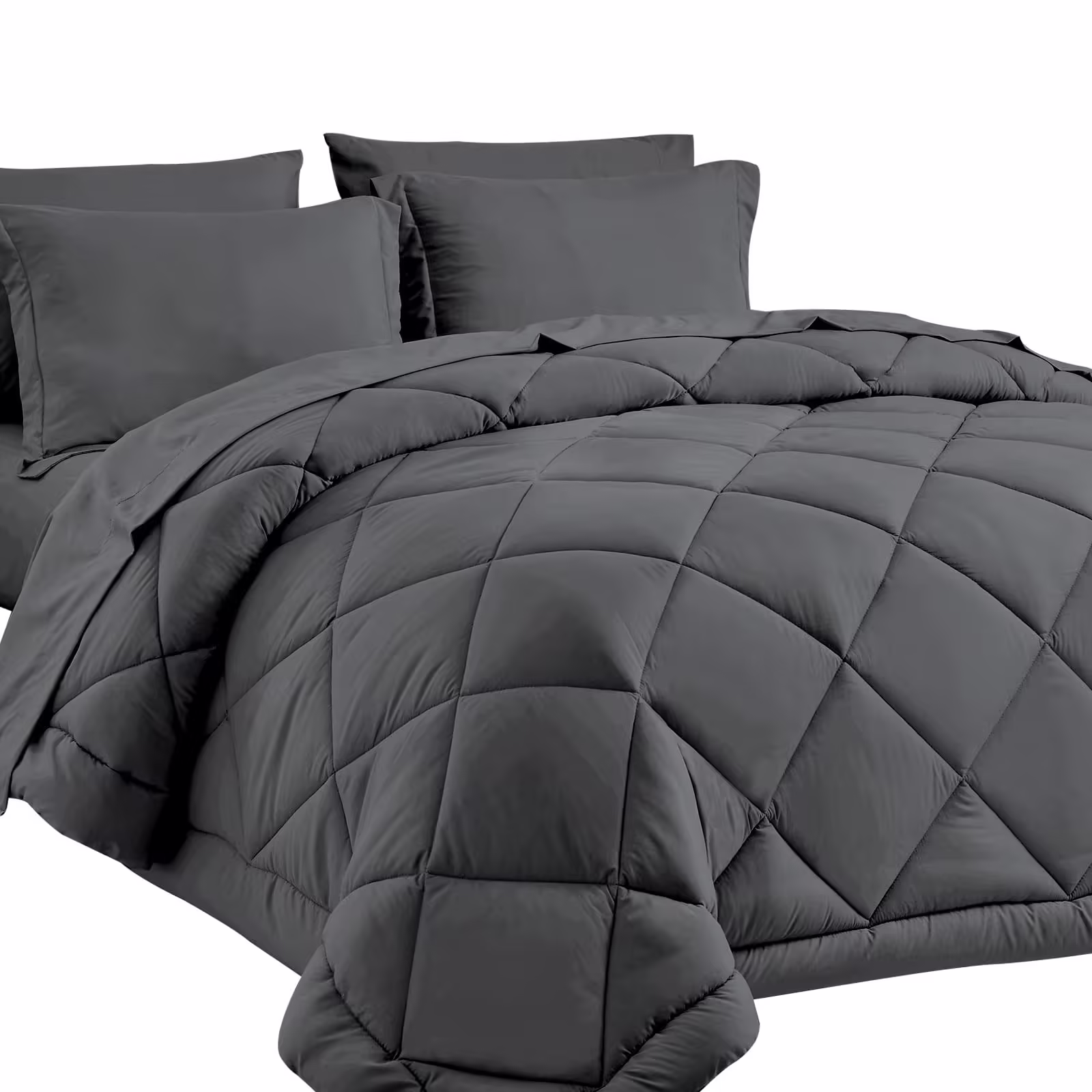 CozyLux Queen Bed in A Bag 7-Pieces Comforter Sets with Comforter and Sheets Dark Grey All Season Bedding Sets with Comforter, Pillow Shams, Flat