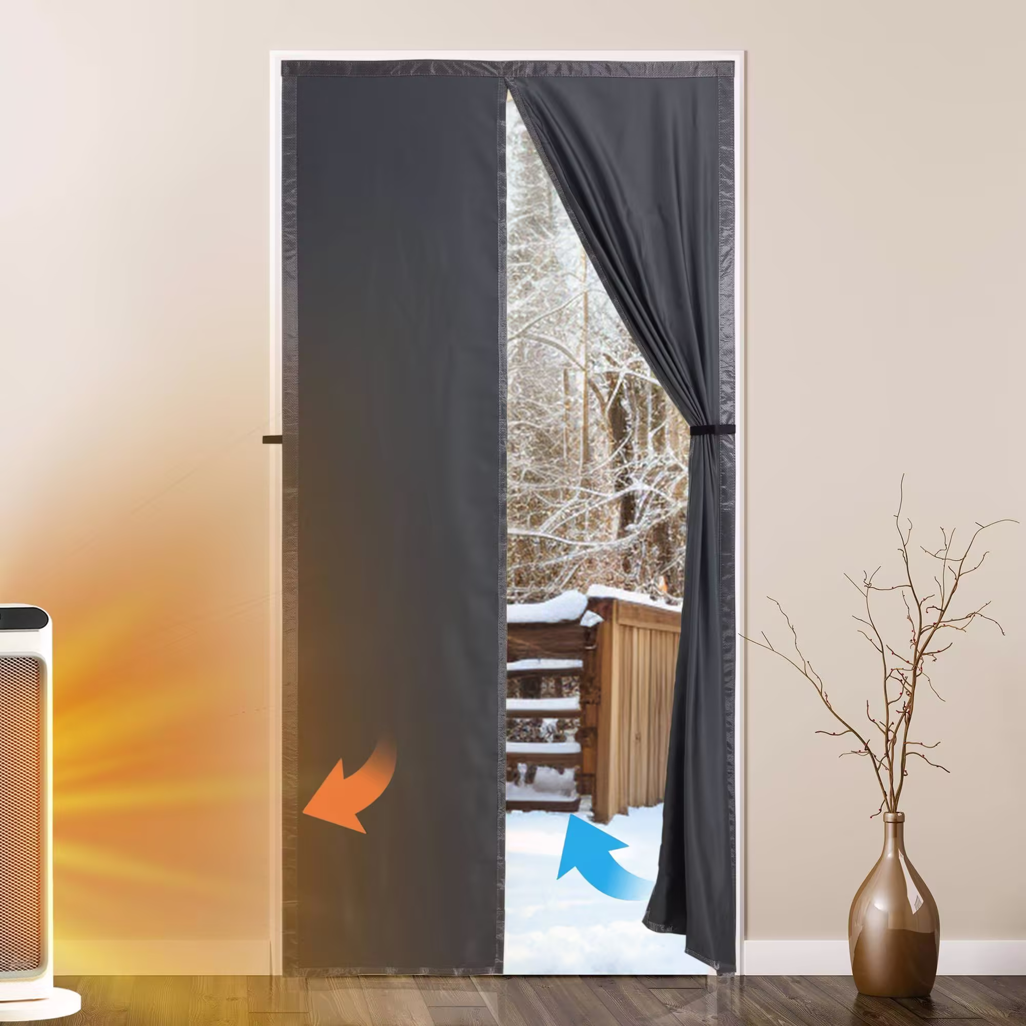 Mpmedo Magnetic Door Insulation Cover,Upgraded-Fabric Durable Doorway Thermal Curtains,Temporary Fabric Door Seal Cover,Keep Warm Winte