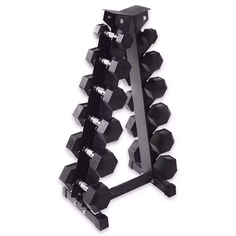 Fitness Heavy-Duty Rubber Dumbbell Weight Set with Rack, 210 lbs (5-30 lbs)
