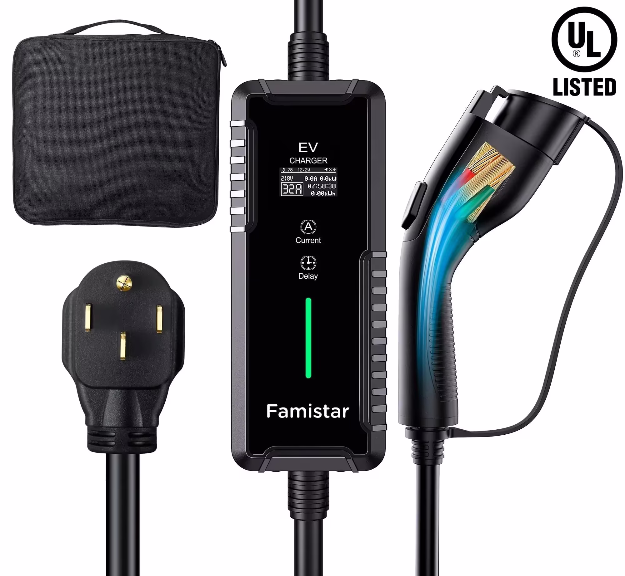 Level 2 & Level 1 EV Charger, 16Amp 110-240V Portable J1772 Electric Car Charger with Adjustable Amp Delayed Timer 25ft Long Cord