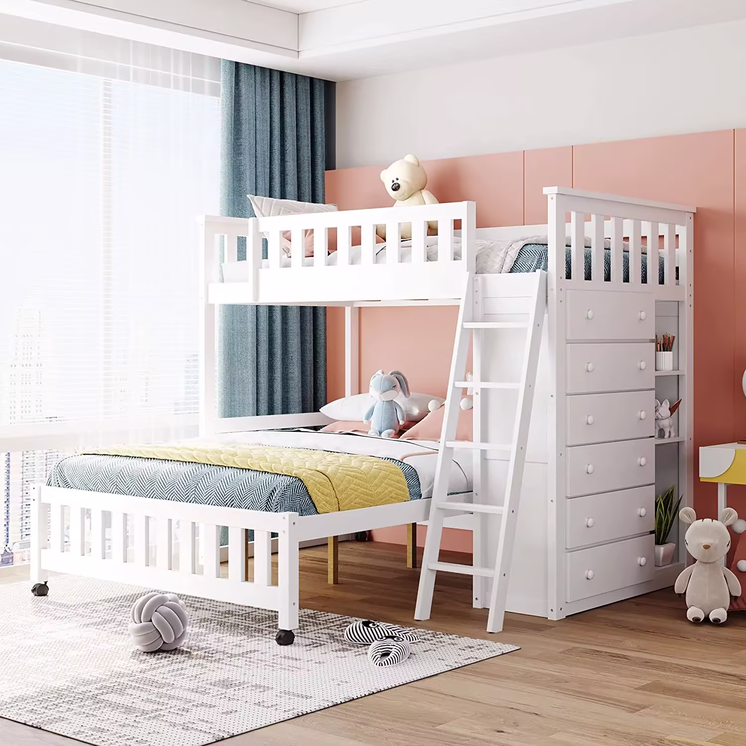 ??Store Closing Sale??Bunk Bed- Gray +6drawers +3shelves